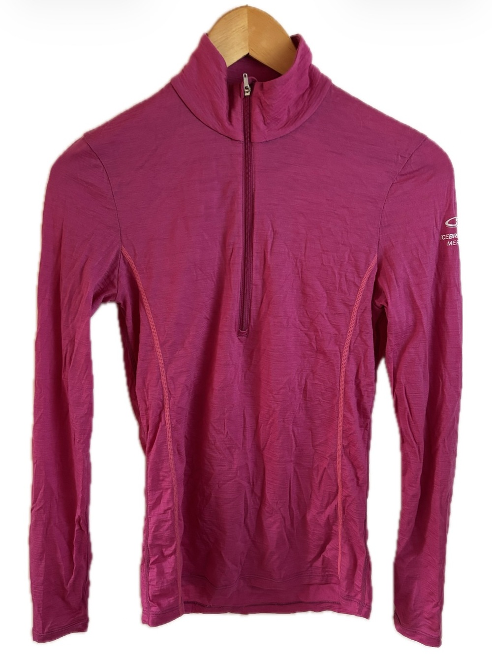 Icebreaker Merino Wool Women's Magenta Half-Zip Long Sleeve Performance Top